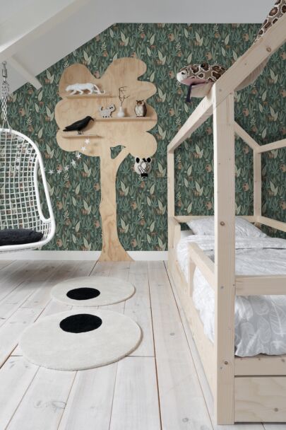 papier peint chambre d'enfant singes de la jungle vert foncé 139234