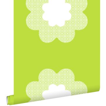 papier peint fleurs en dentelle vert citron