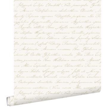 papier peint noms de fleurs manuscrits en latin beige sur blanc