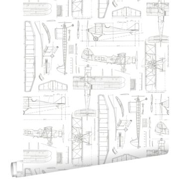 papier peint dessins de construction d'avions blanc