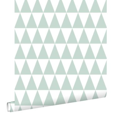 papier peint triangles géométriques graphiques vert menthe pastel et blanc mat