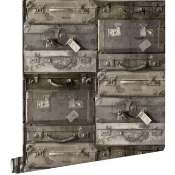 papier peint valises vintage brun foncé