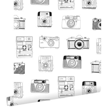 papier peint caméras Polaroid noir et blanc