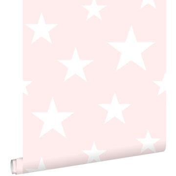 papier peint grandes et petites étoiles rose clair et blanc