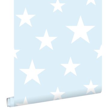 papier peint grandes et petites étoiles bleu clair et blanc
