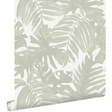 papier peint feuilles tropicales gris clair