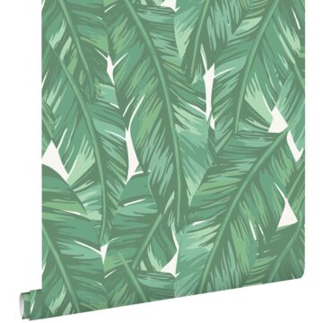 papier peint feuilles de bananier vert jade