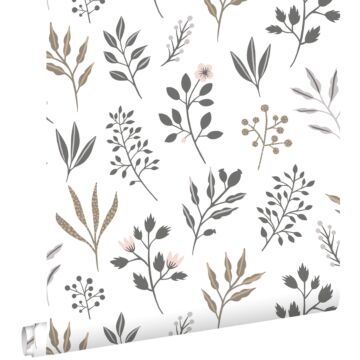 papier peint fleurs au style scandinave blanc