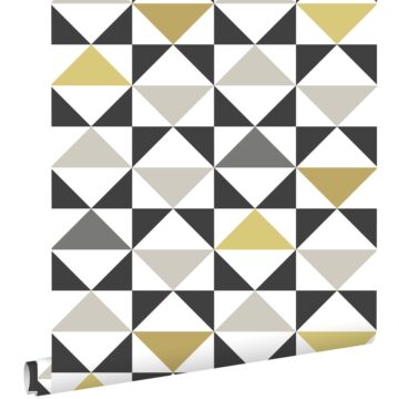 papier peint triangles blanc, noir, gris et jaune ocre