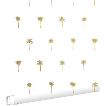 papier peint palmiers blanc et or