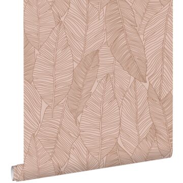 papier peint feuilles dessinées rose terracotta