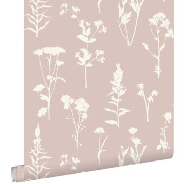 papier peint fleurs des champs rose clair