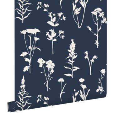 papier peint fleurs des champs bleu foncé