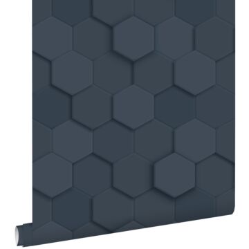 papier peint hexagone 3d bleu foncé