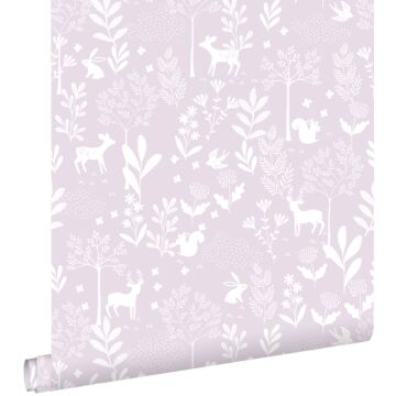 papier peint forêt avec des animaux de la forêt lilas violet