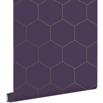 papier peint hexagone violet foncé et or