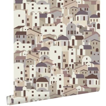 papier peint maisons méditerranéennes beige et gris