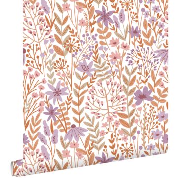 papier peint fleurs des champs lilas violet et terracotta
