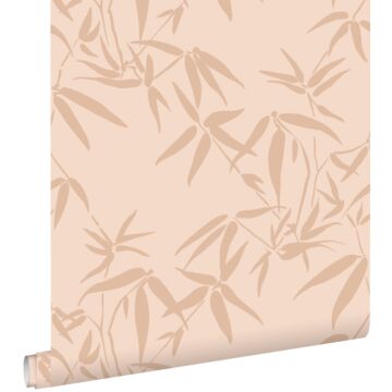 papier peint feuilles de bambou rose terracotta