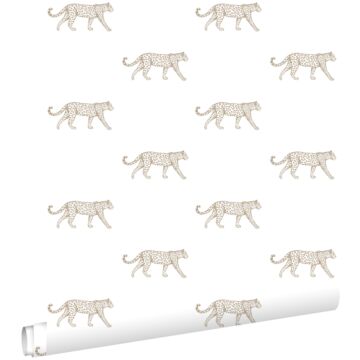 papier peint léopards blanc et beige