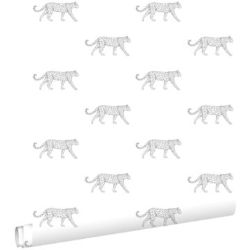 papier peint léopards blanc et gris clair