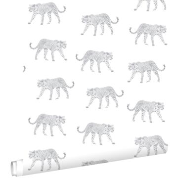 papier peint léopards blanc et gris clair