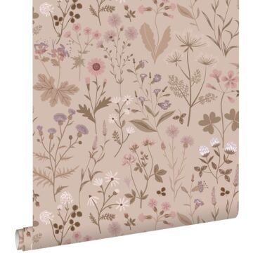 papier peint fleurs des champs rose lilas