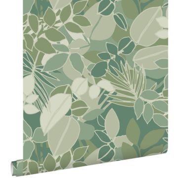 papier peint feuilles vert menthe grisé