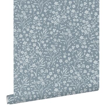 papier peint fleurs bleu gris