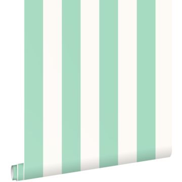 papier peint à rayures vert menthe et blanc