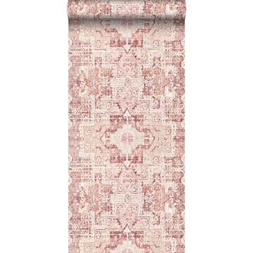 papier peint tapis patchwork kilim oriental rose orange pêche