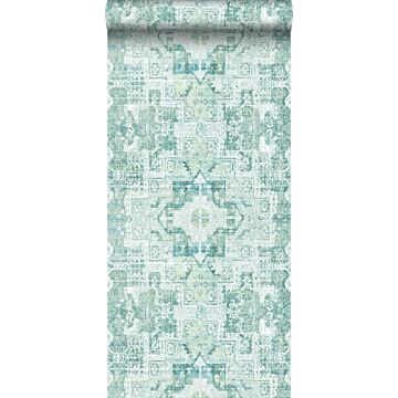 papier peint tapis patchwork kilim oriental vert menthe pastel clair grisé