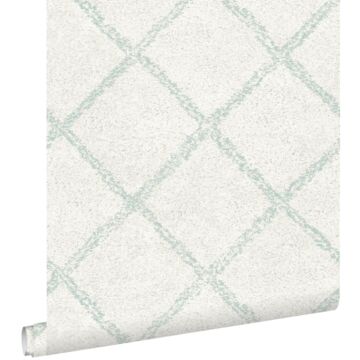 papier peint tapis oriental berber vert menthe pastel clair grisé et blanc mat