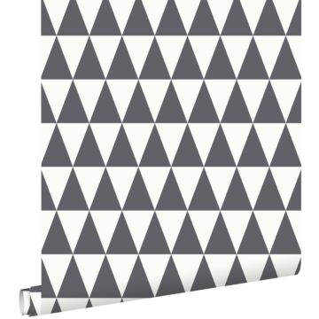 papier peint triangles géométriques graphiques gris foncé et blanc mat