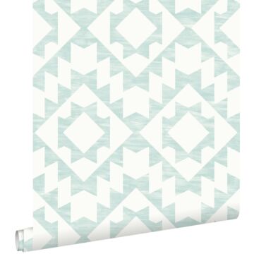 papier peint tapis Marrakech vert menthe pastel clair grisé et blanc mat