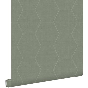papier peint hexagone vert olive grisé