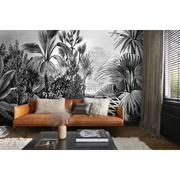 papier peint panoramique paysage tropical noir et blanc