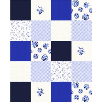 papier peint XL patchwork bleu indigo