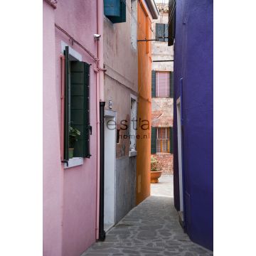 papier peint panoramique rue rose, violet et orange