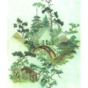 papier peint panoramique chinoiserie vert et marron