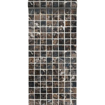 papier peint intissé XXL carreaux de ciment marron et noir