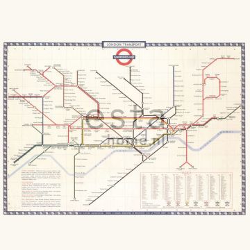 papier peint panoramique Plan du metro de Londres beige, rouge et bleu