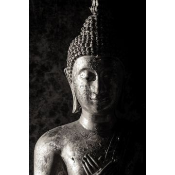 papier peint panoramique statue de Bouddha noir et blanc