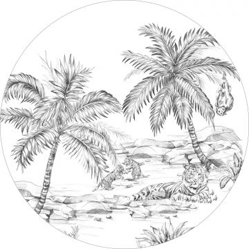 papier peint panoramique rond adhésif safari noir et blanc