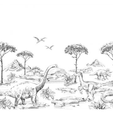 papier peint panoramique dinosaures noir et blanc