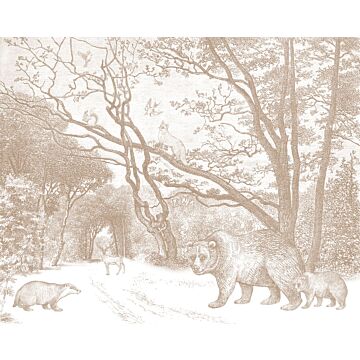 papier peint panoramique forêt avec des animaux de la forêt beige