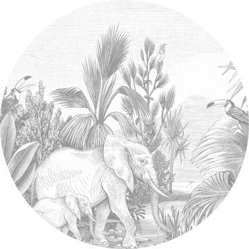 papier peint panoramique rond adhésif jungle gris