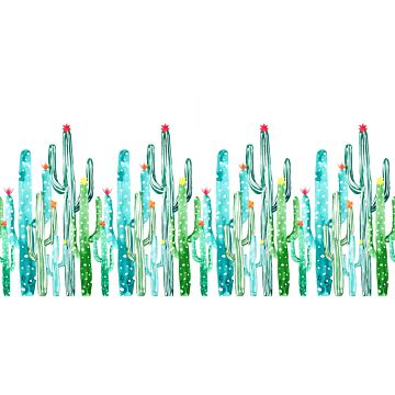 papier peint panoramique cactus à fleurs peint à l'aquarelle vert jungle tropicale et turquoise