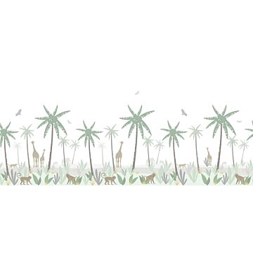 papier peint panoramique animaux de la jungle vert, gris et marron