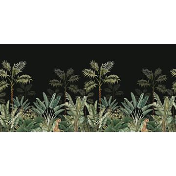 papier peint panoramique jungle noir et vert grisé